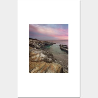 Sunset over Beavertail Lighthouse in Jamestown, Rhode Island Posters and Art